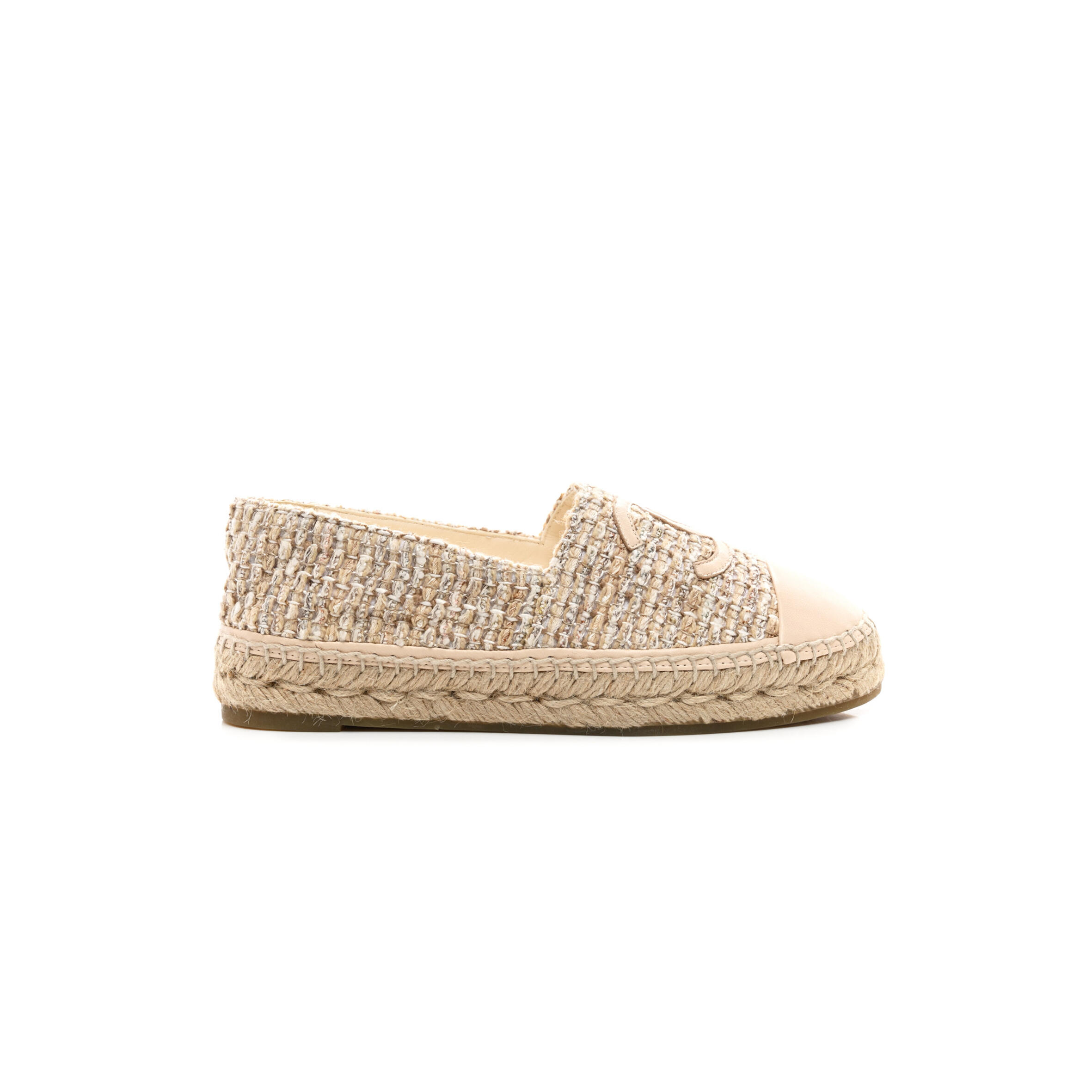 Ch*el tweed lambskin cc espadrilles beige g29762